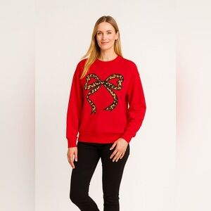 WDCOZY Red Leopard Bow Sweatshirt – Size Small, Brand New With Tags